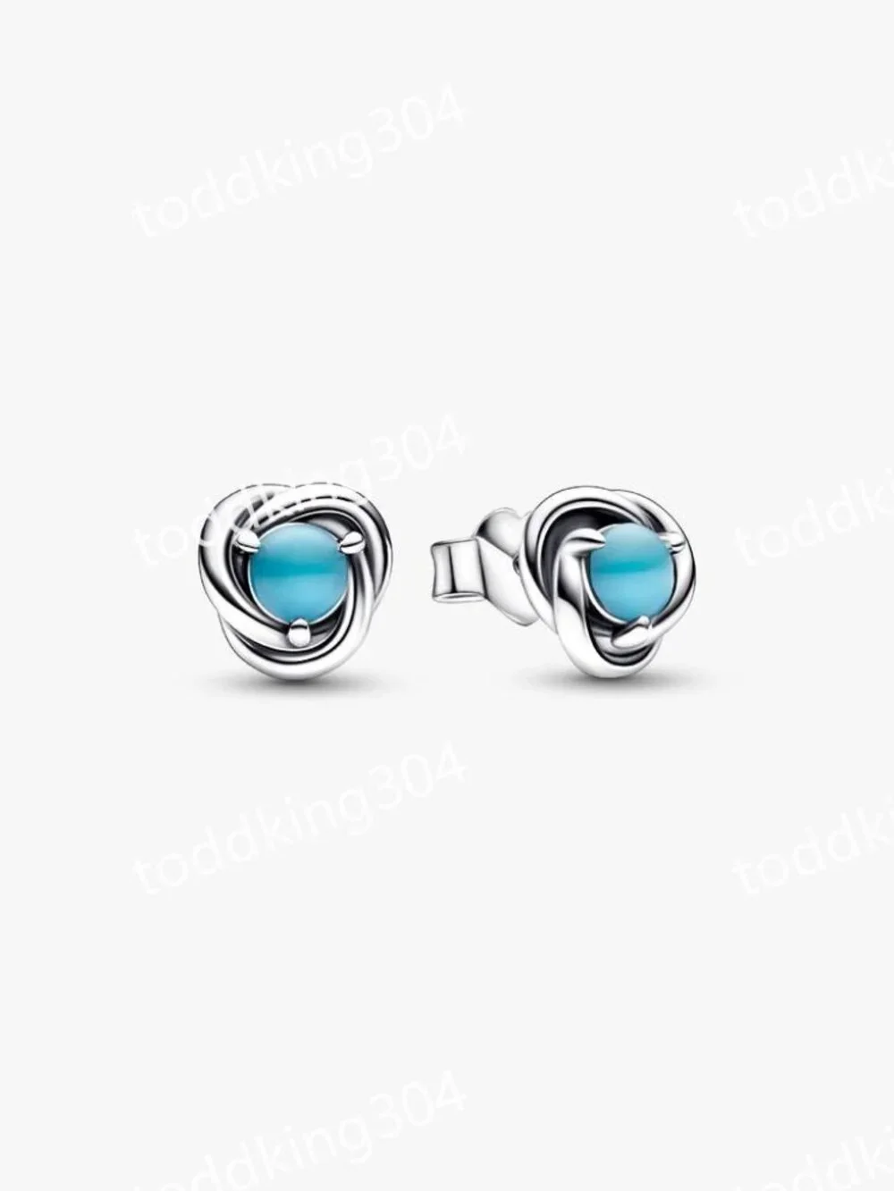 December Turquoise Blue Eternity Circle Stud Earrings